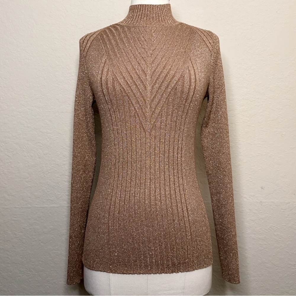 Lauren Ralph Lauren Gold Metallic Sweater Size S 4 Mock Neck Art Deco Geometric